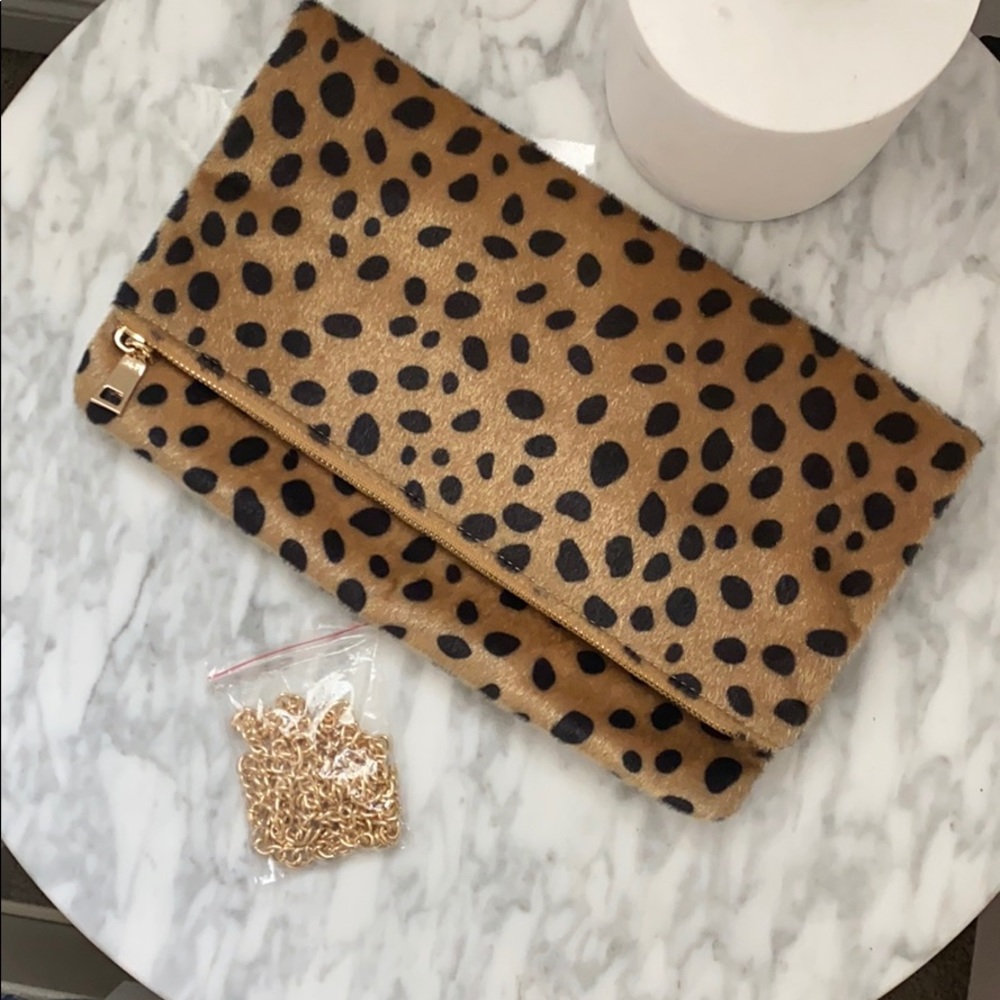 NEW Leopard Spot Clutch with Removable Chain